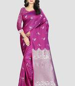 Purple Woven Kanchipuram Silk Saree With Blouse