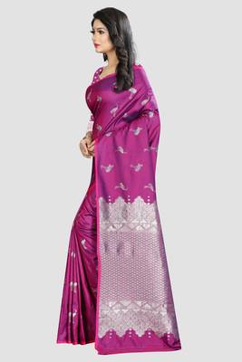Purple Woven Kanchipuram Silk Saree With Blouse 2