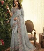 Grey Embroidered Pure Organza Saree With Blouse
