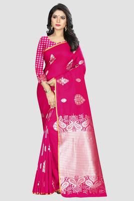 Pink Woven Kanchipuram Silk Saree With Blouse 1