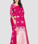 Pink Woven Kanchipuram Silk Saree With Blouse