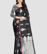 Black Woven Kanchipuram Silk Saree With Blouse