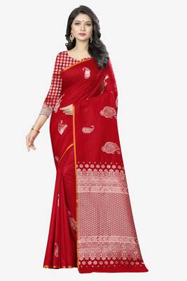 Red Woven Kanchipuram Silk Saree With Blouse 1