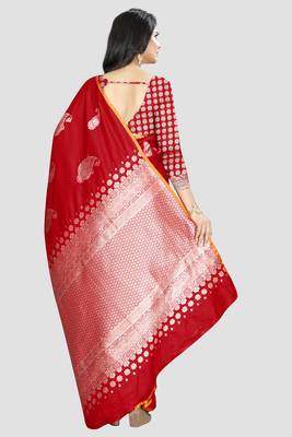 Red Woven Kanchipuram Silk Saree With Blouse 3