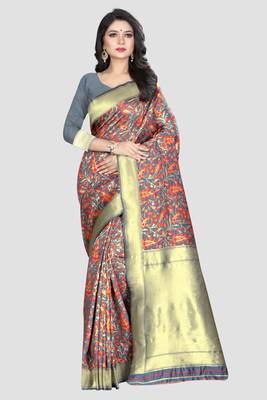 Grey Woven Kanchipuram Silk Saree With Blouse 1