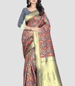 Grey Woven Kanchipuram Silk Saree With Blouse
