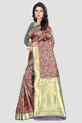 Grey Woven Kanchipuram Silk Saree With Blouse 2