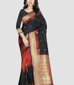 Black Woven Kanchipuram Silk Saree With Blouse