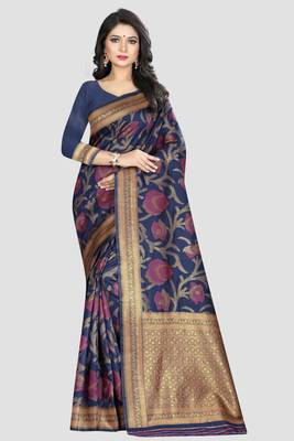 Blue Woven Kanchipuram Silk Saree With Blouse 1