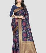Blue Woven Kanchipuram Silk Saree With Blouse