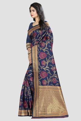Blue Woven Kanchipuram Silk Saree With Blouse 2