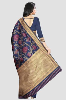Blue Woven Kanchipuram Silk Saree With Blouse 3
