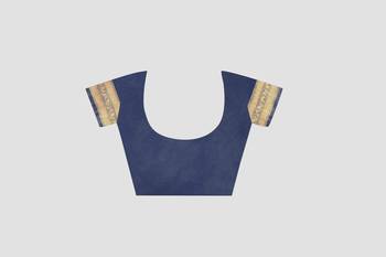Blue Woven Kanchipuram Silk Saree With Blouse 4