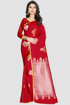Red Woven Kanchipuram Silk Saree With Blouse 1