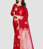 Red Woven Kanchipuram Silk Saree With Blouse