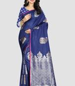 Blue Woven Kanchipuram Silk Saree With Blouse