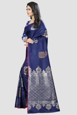 Blue Woven Kanchipuram Silk Saree With Blouse 2