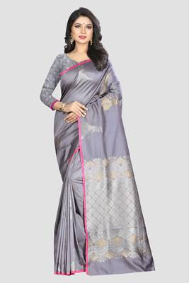 Grey Woven Kanchipuram Silk Saree With Blouse 1