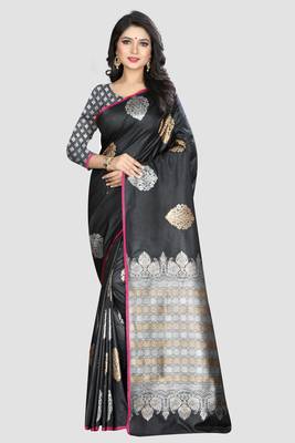 Black Woven Kanchipuram Silk Saree With Blouse 1