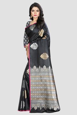 Black Woven Kanchipuram Silk Saree With Blouse 2