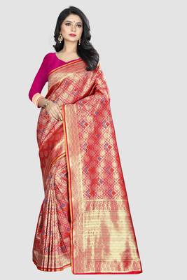 Pink Woven Kanchipuram Silk Saree With Blouse 1