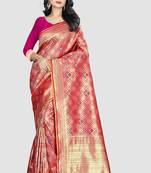 Pink Woven Kanchipuram Silk Saree With Blouse