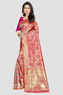 Pink Woven Kanchipuram Silk Saree With Blouse 2