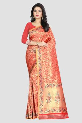 Red Woven Kanchipuram Silk Saree With Blouse 1