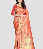Red Woven Kanchipuram Silk Saree With Blouse