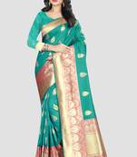 Green Woven Kanchipuram Silk Saree With Blouse
