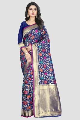 Blue Woven Kanchipuram Silk Saree With Blouse 1