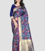 Blue Woven Kanchipuram Silk Saree With Blouse