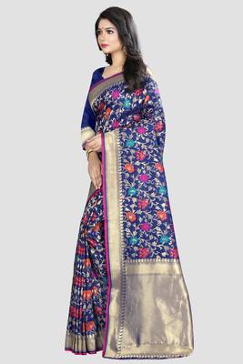 Blue Woven Kanchipuram Silk Saree With Blouse 2