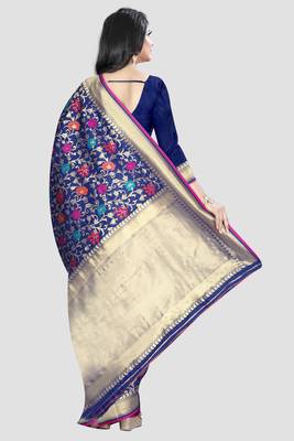 Blue Woven Kanchipuram Silk Saree With Blouse 3