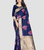 Blue Woven Kanchipuram Silk Saree With Blouse