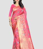 Red Woven Kanchipuram Silk Saree With Blouse