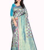 Turquoise Woven Kanchipuram Silk Saree With Blouse
