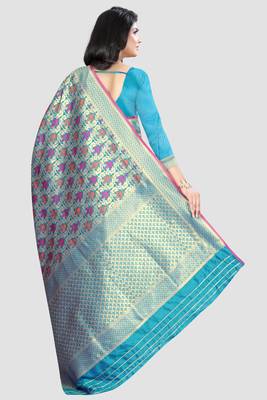 Turquoise Woven Kanchipuram Silk Saree With Blouse 3