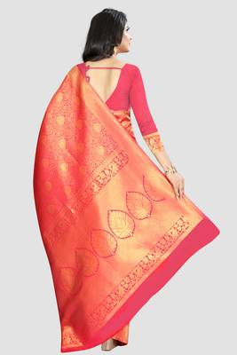 Pink Woven Kanchipuram Silk Saree With Blouse 3