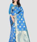 Blue Woven Kanchipuram Silk Saree With Blouse