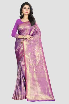 Purple Woven Kanchipuram Silk Saree With Blouse 1