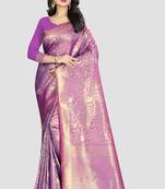 Purple Woven Kanchipuram Silk Saree With Blouse