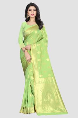 Lemon Woven Kanchipuram Silk Saree With Blouse 1