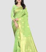 Lemon Woven Kanchipuram Silk Saree With Blouse