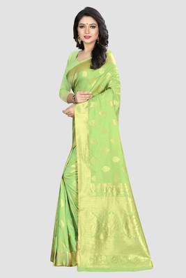 Lemon Woven Kanchipuram Silk Saree With Blouse 2