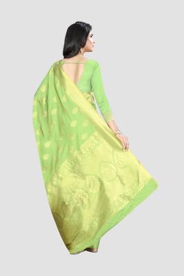 Lemon Woven Kanchipuram Silk Saree With Blouse 3