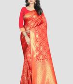 Red Woven Kanchipuram Silk Saree With Blouse