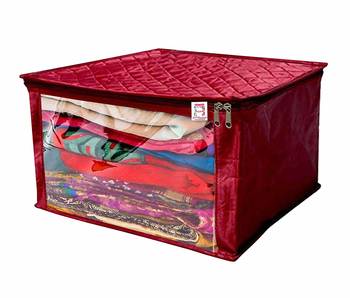 atorakushon   Satin Saree Cover Garments Cover Bag Wardrobe Organiser Up to 15 Clothes Storage Set Pack of 1 (Maroon) 1