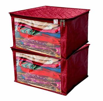 atorakushon   Satin Saree Cover Garments Cover Bag Wardrobe Organiser Up to 15 Clothes Storage Set Pack of 2 (Maroon) 1