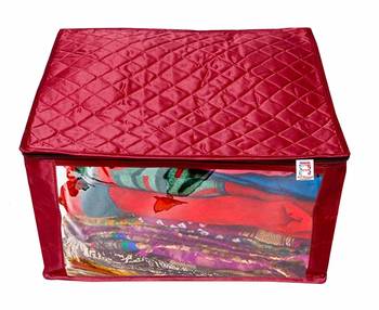 atorakushon   Satin Saree Cover Garments Cover Bag Wardrobe Organiser Up to 15 Clothes Storage Set Pack of 3 (Maroon) 2